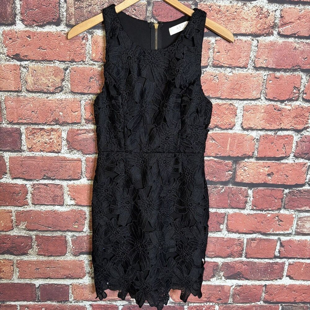 ASTR The Label Black Floral Crochet Lace Sheath Dress S